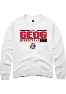 Luke Geog  Rally Ohio State Buckeyes Mens White NIL Stacked Box Long Sleeve Crew Sweatshirt