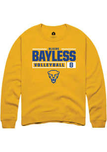 Blaire Bayless  Rally Pitt Panthers Mens Gold NIL Stacked Box Long Sleeve Crew Sweatshirt