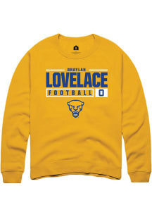 Braylan Lovelace  Rally Pitt Panthers Mens Gold NIL Stacked Box Long Sleeve Crew Sweatshirt