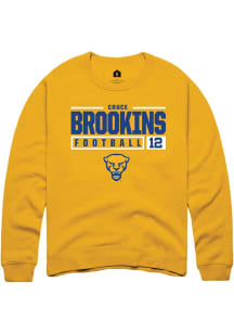 Cruce Brookins  Rally Pitt Panthers Mens Gold NIL Stacked Box Long Sleeve Crew Sweatshirt
