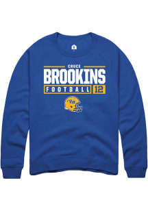 Cruce Brookins  Rally Pitt Panthers Mens Blue NIL Stacked Box Long Sleeve Crew Sweatshirt