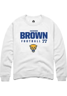 Jackson Brown  Rally Pitt Panthers Mens White NIL Stacked Box Long Sleeve Crew Sweatshirt