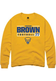 Jackson Brown  Rally Pitt Panthers Mens Gold NIL Stacked Box Long Sleeve Crew Sweatshirt