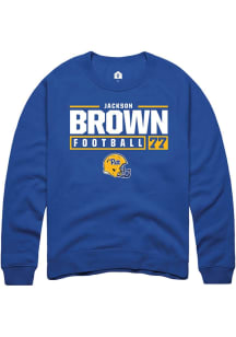 Jackson Brown  Rally Pitt Panthers Mens Blue NIL Stacked Box Long Sleeve Crew Sweatshirt