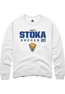 Mateo Stoka  Rally Pitt Panthers Mens White NIL Stacked Box Long Sleeve Crew Sweatshirt