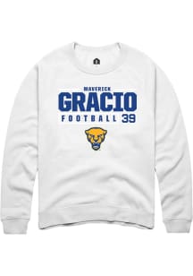 Maverick Gracio  Rally Pitt Panthers Mens White NIL Stacked Box Long Sleeve Crew Sweatshirt