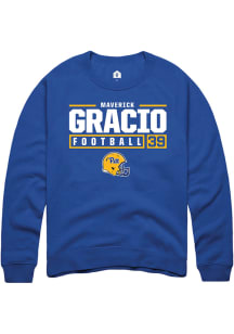 Maverick Gracio  Rally Pitt Panthers Mens Blue NIL Stacked Box Long Sleeve Crew Sweatshirt