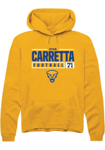 Ryan Carretta  Rally Pitt Panthers Mens Gold NIL Stacked Box Long Sleeve Hoodie