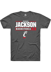 Reagan Jackson  Cincinnati Bearcats Dark Grey Rally NIL Stacked Box Short Sleeve T Shirt