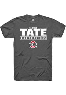 Carnell Tate  Ohio State Buckeyes Dark Grey Rally NIL Stacked Box Short Sleeve T Shirt