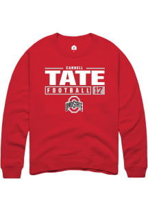Carnell Tate  Rally Ohio State Buckeyes Mens Red NIL Stacked Box Long Sleeve Crew Sweatshirt
