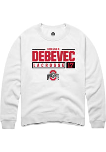 Chelsea Debevec  Rally Ohio State Buckeyes Mens White NIL Stacked Box Long Sleeve Crew Sweatshirt