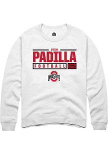 Josh Padilla  Rally Ohio State Buckeyes Mens White NIL Stacked Box Long Sleeve Crew Sweatshirt