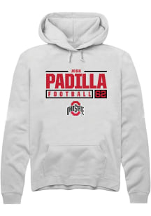 Josh Padilla  Rally Ohio State Buckeyes Mens White NIL Stacked Box Long Sleeve Hoodie