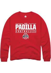 Josh Padilla  Rally Ohio State Buckeyes Mens Red NIL Stacked Box Long Sleeve Crew Sweatshirt