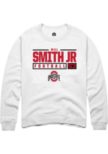 Will Smith Jr.  Rally Ohio State Buckeyes Mens White NIL Stacked Box Long Sleeve Crew Sweatshirt