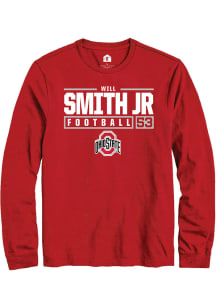 Will Smith Jr.  Ohio State Buckeyes Red Rally NIL Stacked Box Long Sleeve T Shirt