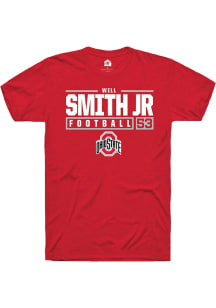 Will Smith Jr.  Ohio State Buckeyes Red Rally NIL Stacked Box Short Sleeve T Shirt