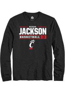 Reagan Jackson  Cincinnati Bearcats Black Rally NIL Stacked Box Long Sleeve T Shirt