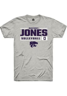 Makinsey Jones  K-State Wildcats Ash Rally NIL Stacked Box Short Sleeve T Shirt
