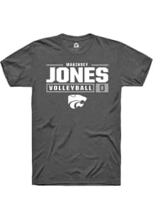 Makinsey Jones  K-State Wildcats Dark Grey Rally NIL Stacked Box Short Sleeve T Shirt