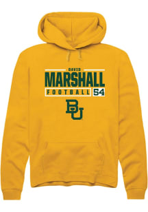 David Marshall  Rally Baylor Bears Mens Gold NIL Stacked Box Long Sleeve Hoodie