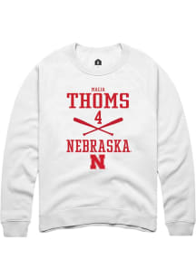 Malia Thoms  Rally Nebraska Cornhuskers Mens White NIL Sport Icon Long Sleeve Crew Sweatshirt
