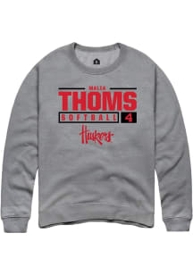 Malia Thoms  Rally Nebraska Cornhuskers Mens Graphite NIL Stacked Box Long Sleeve Crew Sweatshirt