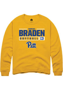 Ahmari Braden  Rally Pitt Panthers Mens Gold NIL Stacked Box Long Sleeve Crew Sweatshirt