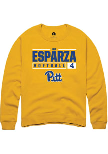 Kk Esparza  Rally Pitt Panthers Mens Gold NIL Stacked Box Long Sleeve Crew Sweatshirt