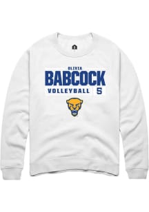 Olivia Babcock  Rally Pitt Panthers Mens White NIL Stacked Box Long Sleeve Crew Sweatshirt