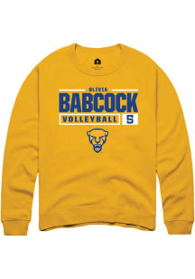 Olivia Babcock  Rally Pitt Panthers Mens Gold NIL Stacked Box Long Sleeve Crew Sweatshirt