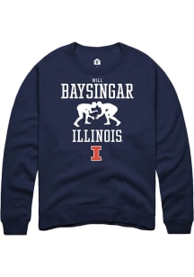 Will Baysingar  Rally Illinois Fighting Illini Mens Navy Blue NIL Sport Icon Long Sleeve Crew Swea..