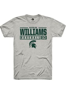 Nicklas Williams  Michigan State Spartans Ash Rally NIL Stacked Box Short Sleeve T Shirt