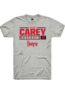 Dylan Carey  Nebraska Cornhuskers Ash Rally NIL Stacked Box Short Sleeve T Shirt