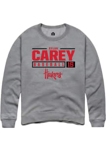 Dylan Carey  Rally Nebraska Cornhuskers Mens Graphite NIL Stacked Box Long Sleeve Crew Sweatshirt