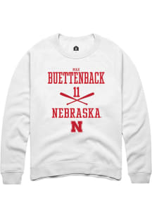 Max Buettenback  Rally Nebraska Cornhuskers Mens White NIL Sport Icon Long Sleeve Crew Sweatshirt