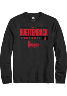 Max Buettenback  Nebraska Cornhuskers Black Rally NIL Stacked Box Long Sleeve T Shirt
