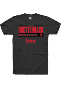 Max Buettenback  Nebraska Cornhuskers Black Rally NIL Stacked Box Short Sleeve T Shirt