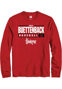 Max Buettenback  Nebraska Cornhuskers Red Rally NIL Stacked Box Long Sleeve T Shirt
