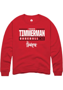 Tucker Timmerman  Rally Nebraska Cornhuskers Mens Red NIL Stacked Box Long Sleeve Crew Sweatshirt