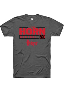 Tyner Horn  Nebraska Cornhuskers Dark Grey Rally NIL Stacked Box Short Sleeve T Shirt