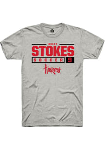 Rhett Stokes  Nebraska Cornhuskers Ash Rally NIL Stacked Box Short Sleeve T Shirt