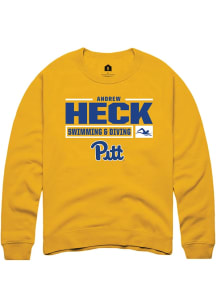 Andrew Heck  Rally Pitt Panthers Mens Gold NIL Stacked Box Long Sleeve Crew Sweatshirt