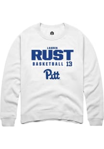 Lauren Rust  Rally Pitt Panthers Mens White NIL Stacked Box Long Sleeve Crew Sweatshirt