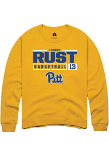Lauren Rust  Rally Pitt Panthers Mens Gold NIL Stacked Box Long Sleeve Crew Sweatshirt