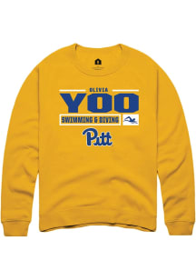 Olivia Yoo  Rally Pitt Panthers Mens Gold NIL Stacked Box Long Sleeve Crew Sweatshirt