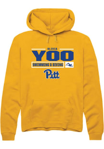 Olivia Yoo  Rally Pitt Panthers Mens Gold NIL Stacked Box Long Sleeve Hoodie