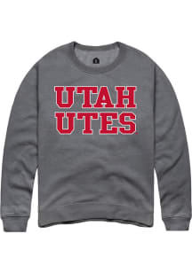 Rally Utah Utes Mens Grey Straight Block Long Sleeve Crew Sweatshirt