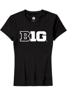 Rally Big Ten Womens Black Primary Printed Logo Short Sleeve T-Shirt
